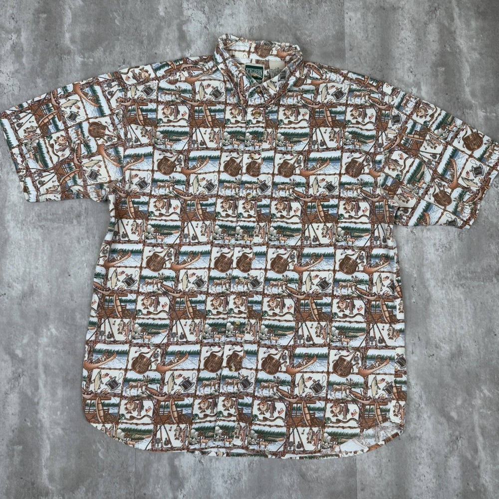 Vintage Northern Elements Shirt Men's L Outdoors Fishing Hunting Canoe Trout